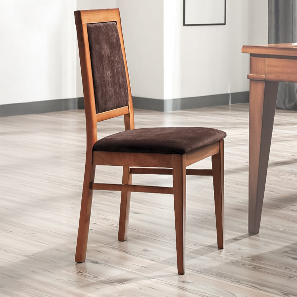 Sedia Imbottita In Ecopelle Marrone, Legno Massello Di Faggio - Foto 3