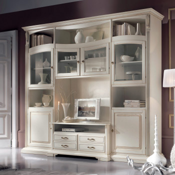 Soggiorno bugnato ante centrali a vetro con design classico