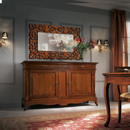 Credenza 2 ante e 3 cassetti bugna liscia, dettaglio legno
