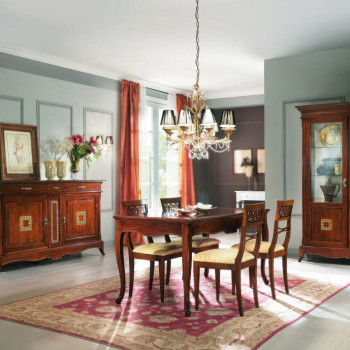 Tavolo rettangolare inciso allungabile in ambiente classico