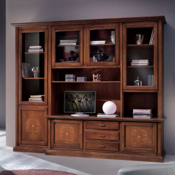 Soggiorno con ante intarsiate elisa, dettagli legno