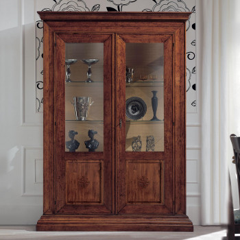 Argentiera 2 ante con intaglio, ripiani in cristallo