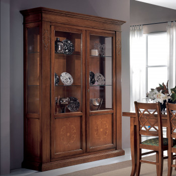 Argentiera 2 ante con intarsio, dettaglio vetro e legno