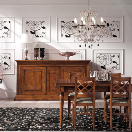 Sala da pranzo liscia, dettaglio tavolo in legno massello