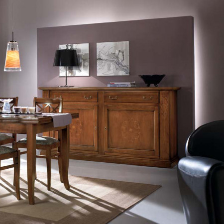 Sala da pranzo intarsiata con tavolo rettangolare