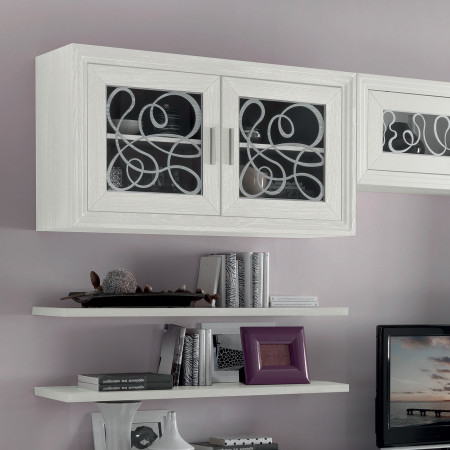 Composizione Barcellona, pensile con ante in legno decorate