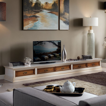 Base porta TV in legno modello Pollini dettaglio ambientato
