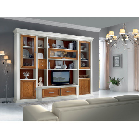 Composizione Puccini con rilievo decorativo e ripiani in vetro
