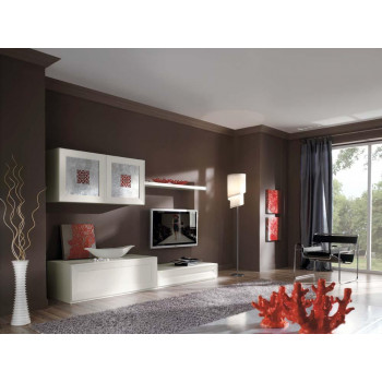 Composizione ginestra con trafori in foglia, dettaglio del soggiorno