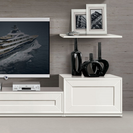 Composizione Ninfea, dettaglio base porta TV bianca