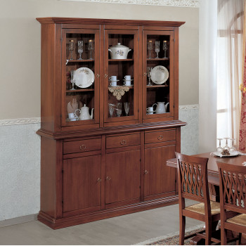 Cristalliera base e alzata 3 ante in legno di noce