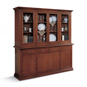 Cristalliera 4 ante con base e alzata, vetri trasparenti