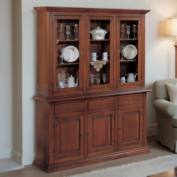 Credenza con alzata ante con bugne, legno noce