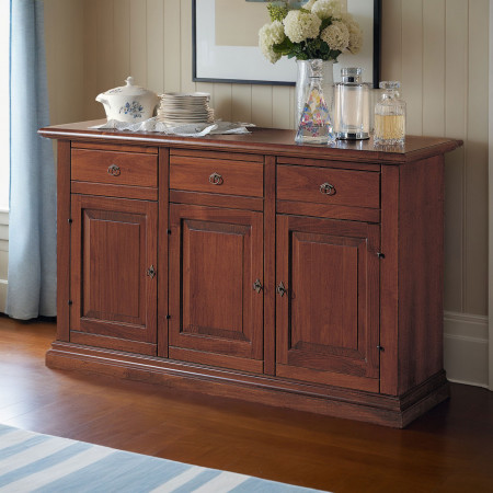Credenza 3 ante con bugne a diamante, dettaglio frontale