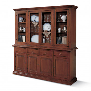 Cristalliera 4 ante con bugne, vetrina in legno massello