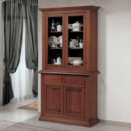Credenza con alzata 2 ante con bugne e vetrina in vetro