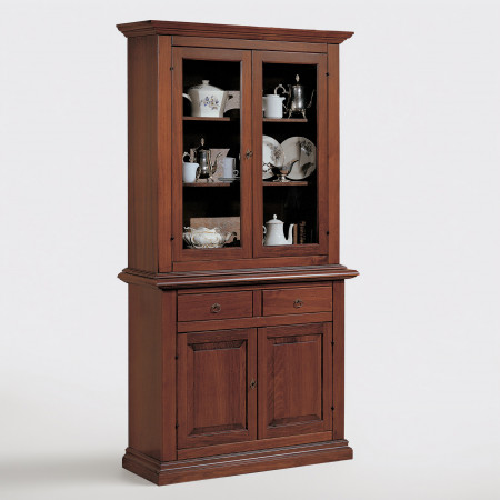 Credenza con alzata 2 ante con bugne, dettaglio vetri chiari