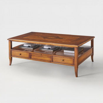 Tavolino rettangolare da caffè con intarsio Venezia, dettaglio cassetti