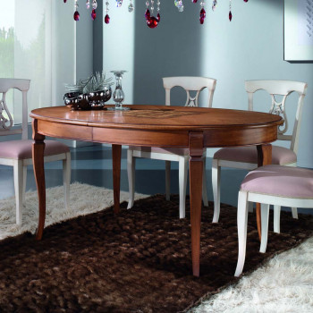 Tavolo ovale intarsio mirto allungabile ambientato