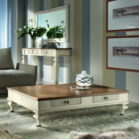 Tavolino inglese con piano in rovere e cassetti rigati