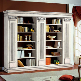 Libreria con colonne, ante a vetro e dettagli in legno