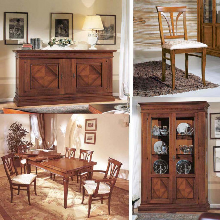 Credenza 2 porte intarsiata a rombi in legno massello