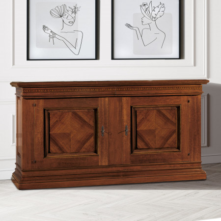 Credenza 2 porte intarsiata a rombi in legno massello