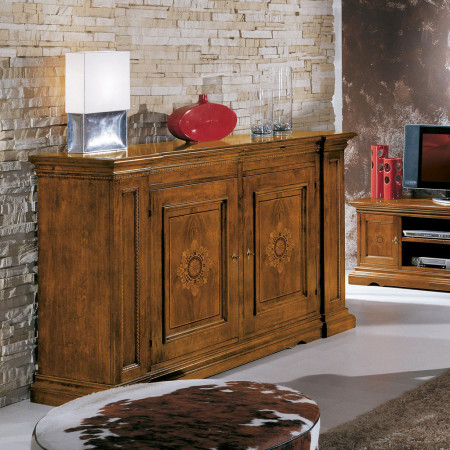 Base porta tv modello Bassano in legno intarsiato