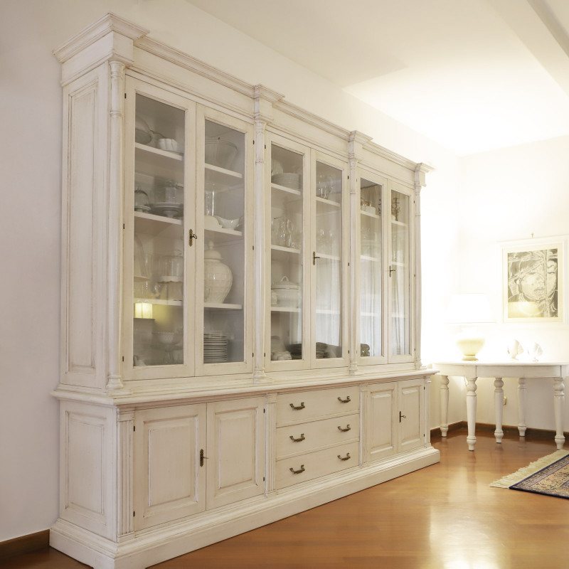 Libreria in legno 2 Ante in vetro Bianco - Spazio Casa