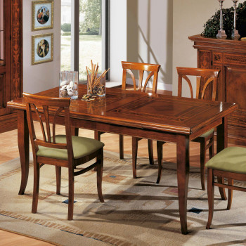 Tavolo intarsiato fontana allungabile, dettaglio noce