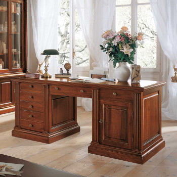 Scrivania con 1 porta e 7 cassetti in legno massello