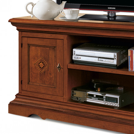 Base porta TV con intarsio stella, dettaglio intarsio