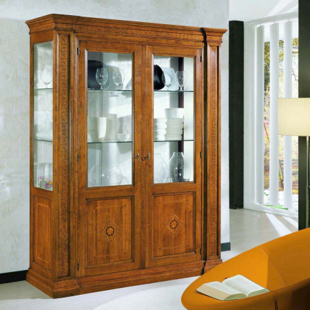 Base porta tv con intarsio stella, dettaglio legno intarsiato
