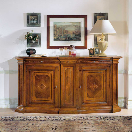 Tavolo balaustra intarsio foglia, dettaglio legno noce