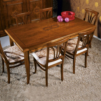 Tavolo rettangolare intarsio Bassano con dettagli legno