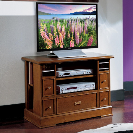 Porta TV stereo in legno con dettagli cassetti