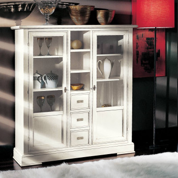 Vetrinetta con vetri molati, dettaglio bianco spigolato