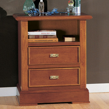 Comodino 2 cassetti e vano, dettaglio legno noce