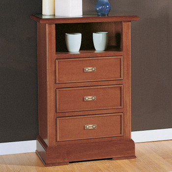 Comodino 3 cassetti e vano giorno con finitura noce