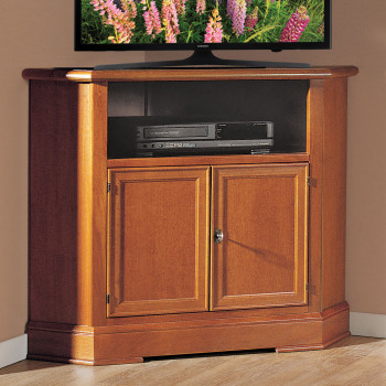 Porta TV angolo legno noce, vano a giorno e ante