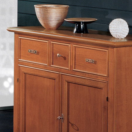 Credenza 2 ante 3 cassetti, dettaglio tondino in legno