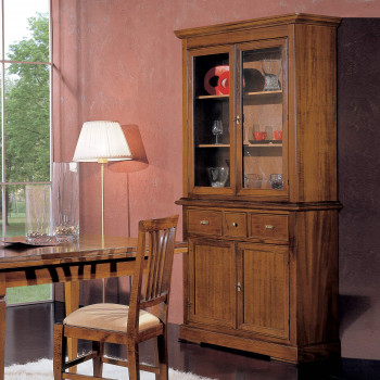 Credenza con alzata 2 ante 3 cassetti, vetri molati