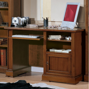 Scrivania per PC legno noce con vani e anta