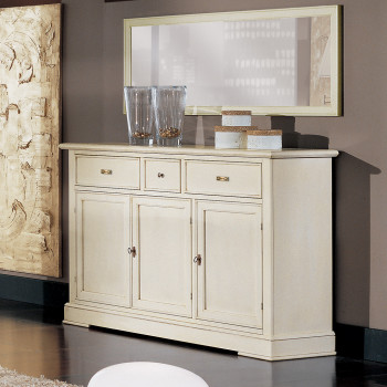 Credenza 3 ante 3 cassetti bianco anticato dettagli eleganti