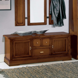 Porta tv stereo con ripiani in legno e dettagli in massello