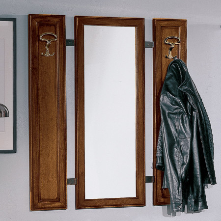Specchio rettangolare con cornice in legno e appendiabiti