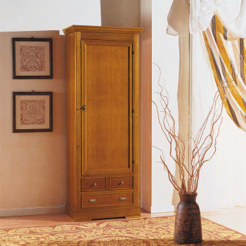 Armadietto in legno con anta e cassetti, ambiente classico