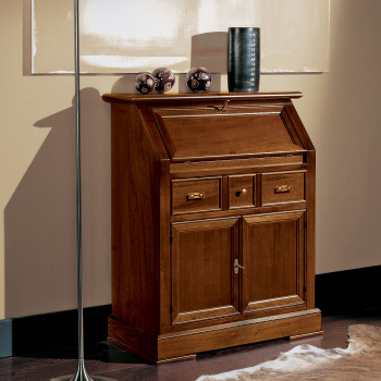 Bureau 2 ante 1 cassetto in legno con ribalta aperta