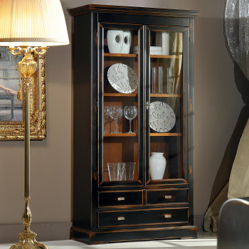 Vetrina 2 ante 2 cassetti con vetri e finitura moka