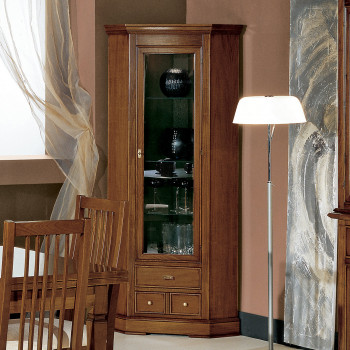 Vetrina ad angolo con vetro molato e faretto alogeno